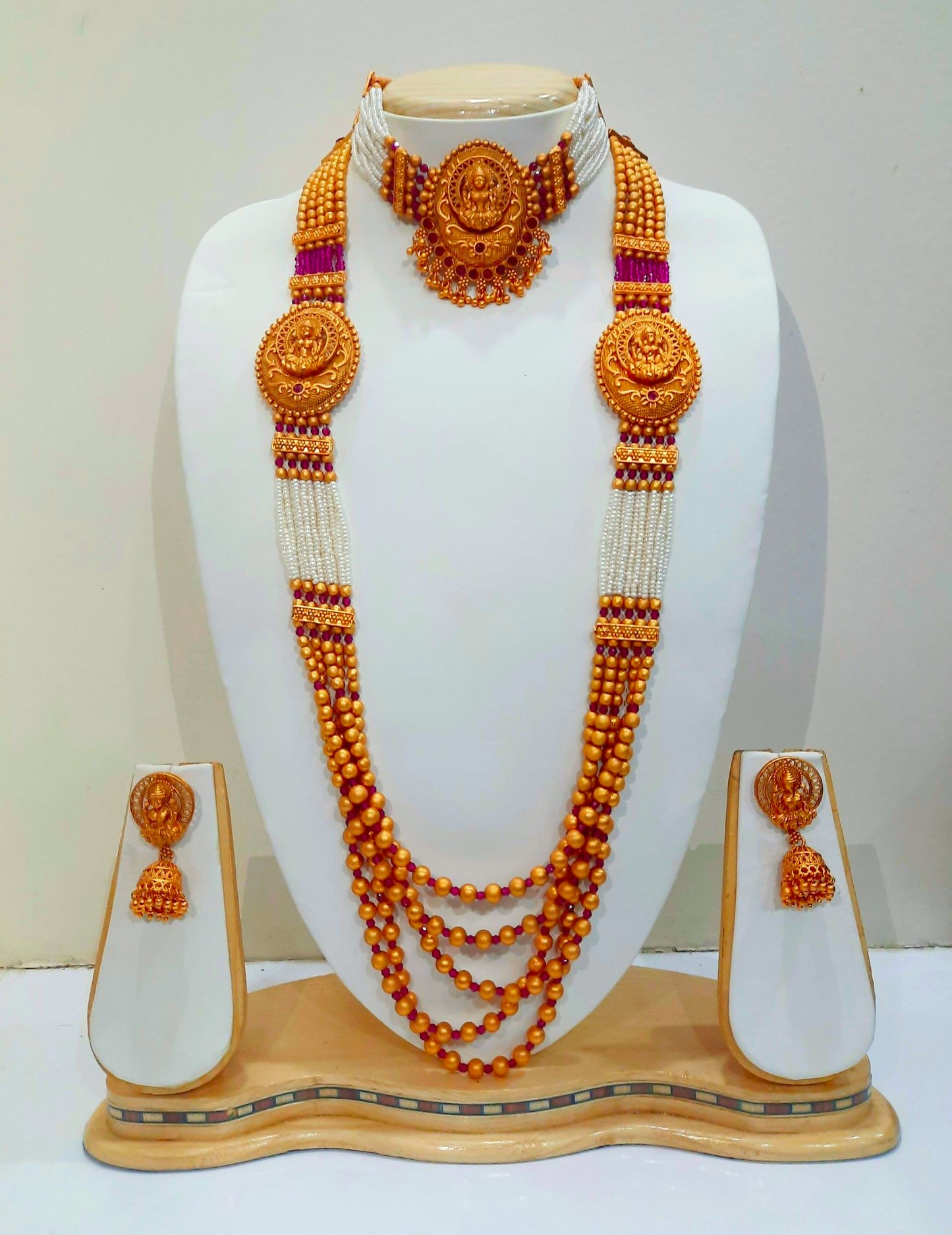 Yakshami Temple jewellery jewelry set- golden beaded necklace, choker and jhumka for women and girls