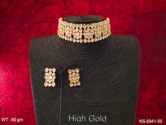 Yakshami High Gold Polish Kundan Choker Necklace with stud earrings for women and girls