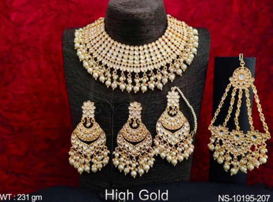 Yakshami Beautiful Antique Stones Clustered Pearl High Gold Polish Dulhan Choker Necklace Set for women and girls