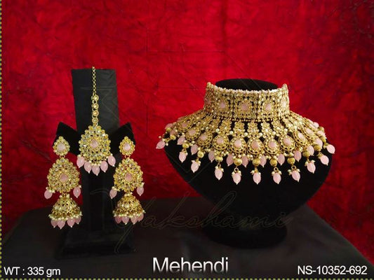 Yakshami Mehendi Polish Full Stone Bridal Wear Choker Necklace Set for women