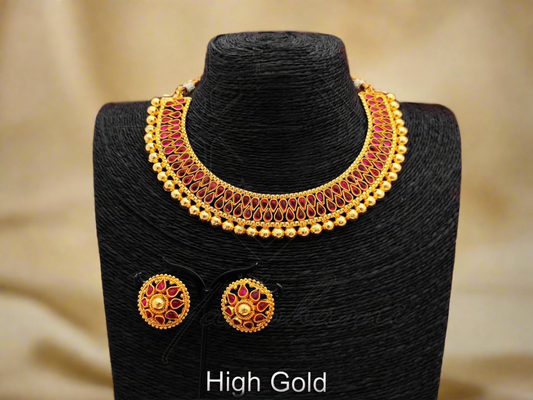 Paan Facing Kemp Stone Necklace Set