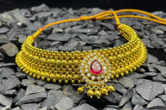 Yakshami High Golden Polish Thushi Necklace for women and girls