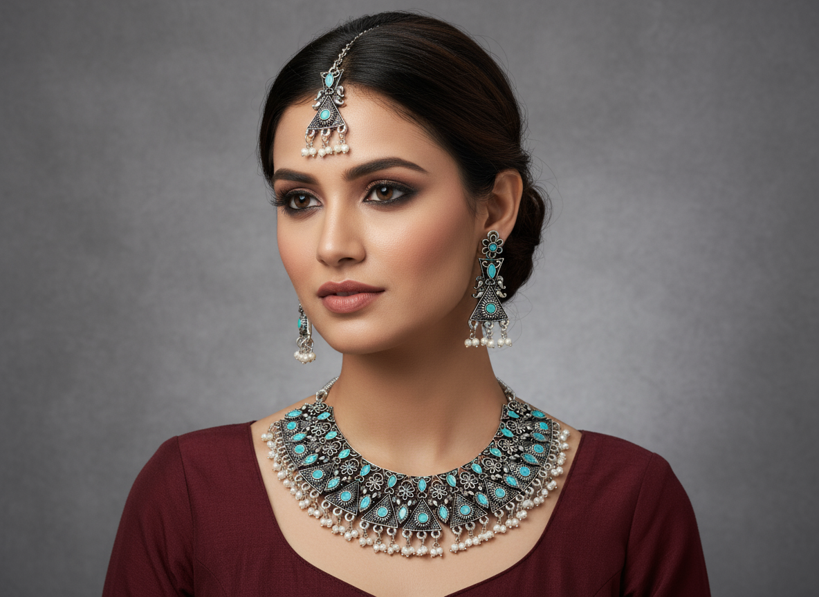 Oxidised Necklace NS-11198-54