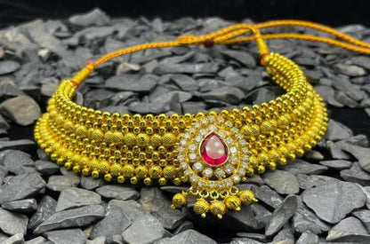 Yakshami High Golden Polish Thushi Necklace for women and girls 