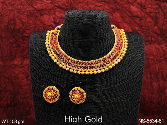  Yakshami High Gold Polish Kundan Necklace with stud earrings for women and girls